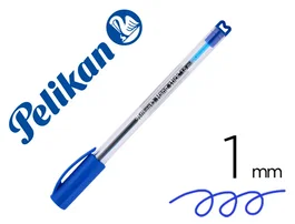 Pelikan Bolígrafo Hang Stick Azul con tinta de aceite, trazo 0.4 mm, empuñadura ergonómica triangular y gancho para colgar