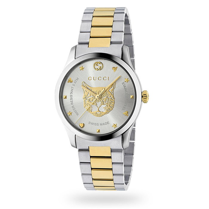 Gucci YA1264074 Reloj de Hombre Plateado con Detalles en Oro Amarillo Gucci YA1264074 Reloj de Hombre Plateado con Detalles en Oro Amarillo