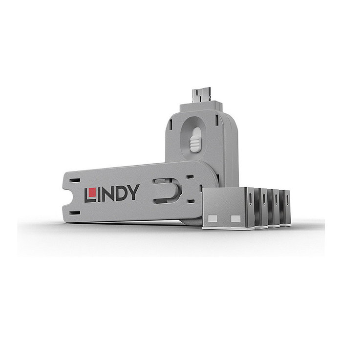 Lindy Bloqueador de Puerto USB Tipo A con Llave, Pack de 5, Blanco