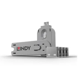 Lindy Bloqueador de Puerto USB Tipo A con Llave, Pack de 5, Blanco