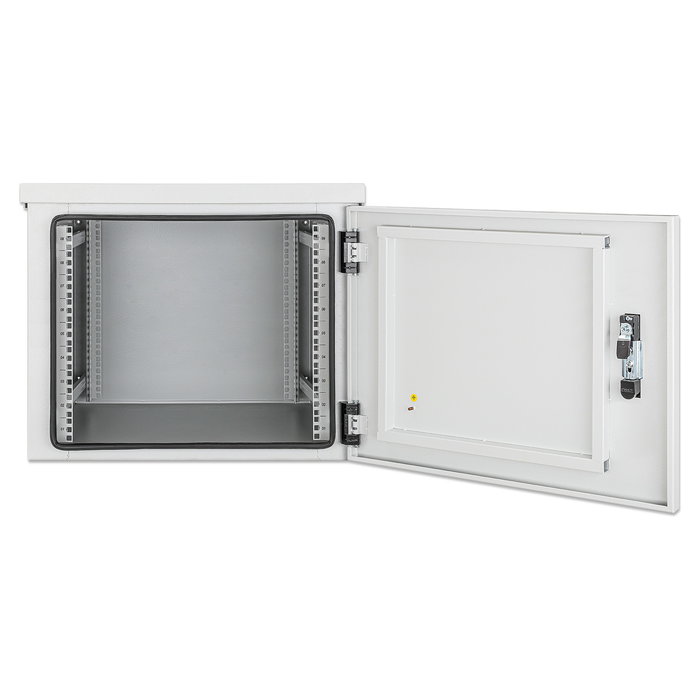 Intellinet 716093 Bastidor de pared rack 19 pulgadas 9U 600 mm de profundidad IP55, color gris, capacidad 100 kg, incluye gestión de cables y bloqueo de teclado