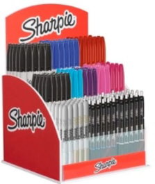 SHARPIE Expositor de sobremesa con 120 rotuladores permanentes surtidos y 24 bolígrafos gel