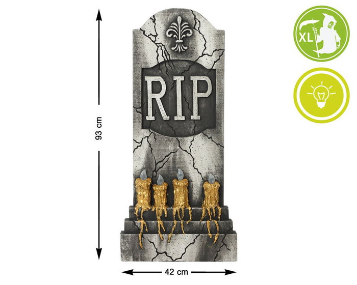 Lápida Decorativa Halloween Con Luz 93x42 cm para Jardín y Entrada de Casa Lápida Decorativa Halloween Con Luz 93x42 cm para Jardín y Entrada de Casa