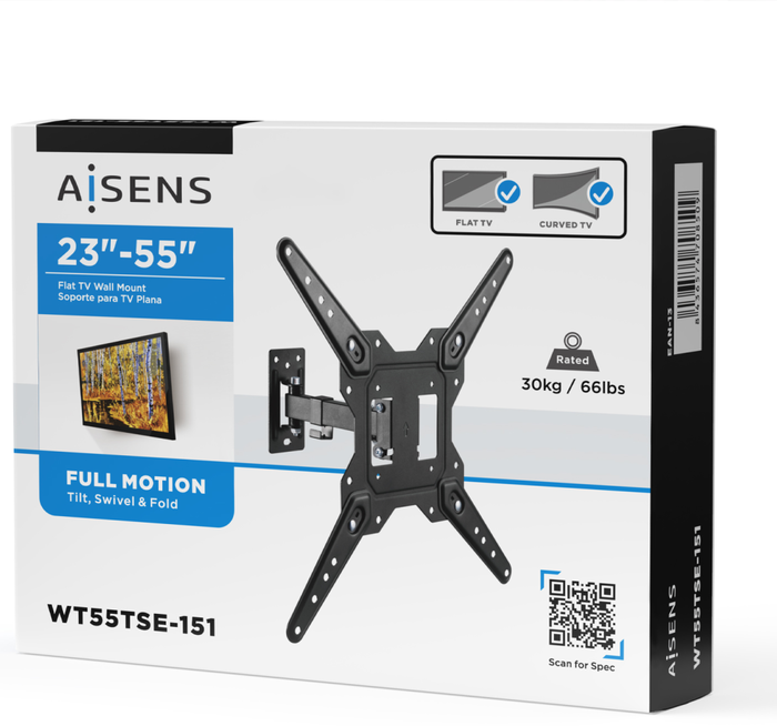Aisens Soporte de Pared WT55TSE-151 Giratorio e Inclinable para TV de 23-55 pulgadas