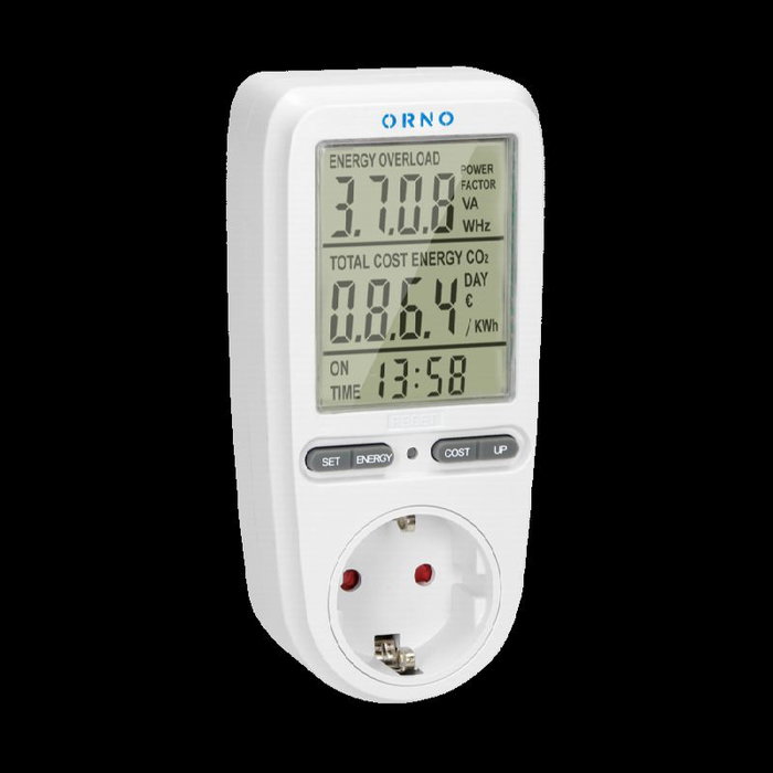 ORNO OR-WAT-435 Voltímetro Calculador de Energía con Pantalla LCD y Enchufe Schuko