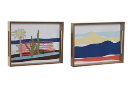 DKD Home Decor Bandeja MDF TEIDE 2 Surtido Azul y Verde 40x30x5 cm