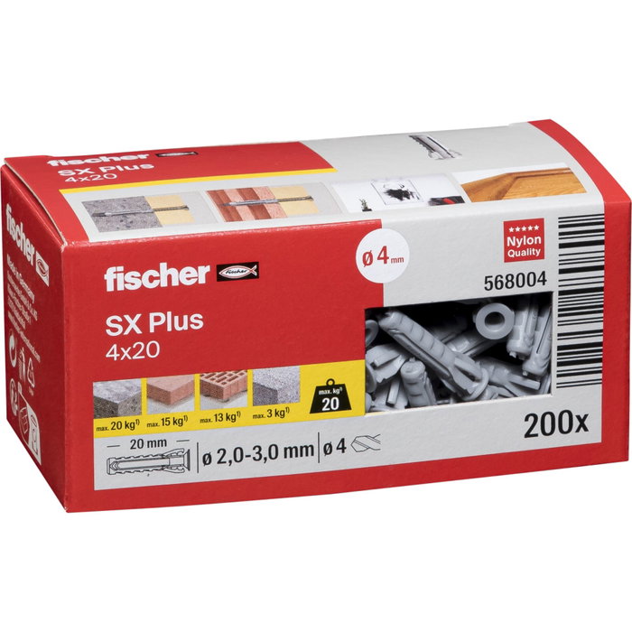 FISCHER Taco de Nylon SX Plus 4x20 Gris (200 unidades) FISCHER Taco de Nylon SX Plus 4x20 Gris (200 unidades)