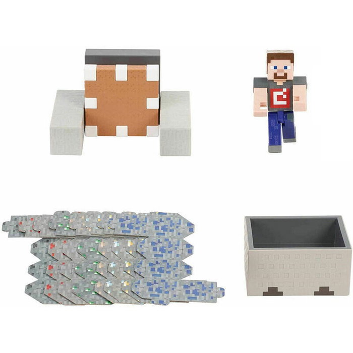 Mattel Figura Minecraft Vagoneta Explosiva Lanza Set de Acción con Personaje y Bloques