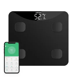 Haeger InteliScale Plaza Báscula de Baño Electrónica Inteligente, 180 kg, IMC, Grasa, Agua, Huesos, Bluetooth, Negro