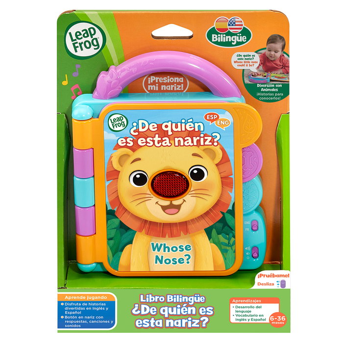 Leap Frog Libro Bilingüe ¿De Quién Será Esta Nariz? Libro Interactivo de Sonidos y Canciones de Animales en Español e Inglés con Botón para Aprender 80-620747