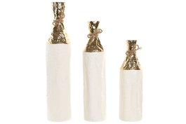 DKD Home Decor Jarrón Metal Dorado Blanco 14 x 68 x 14 cm Set 3 Piezas Referencia 13x56/13x46