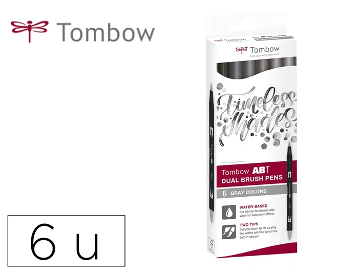 Tombow Set de 6 Rotuladores Dual Brush Gama de Grises