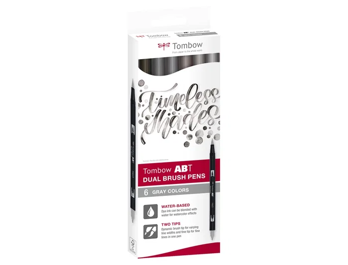 Tombow Set de 6 Rotuladores Dual Brush Gama de Grises