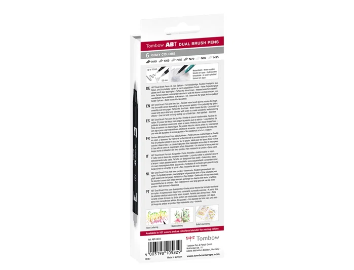 Tombow Set de 6 Rotuladores Dual Brush Gama de Grises