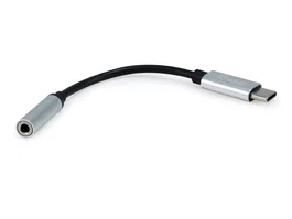 Equip 133474 Adaptador USB-C a Jack 3.5mm Hembra, Cable de Audio con Chip DAC, Negro/Plata, 15 cm (0.15 m) - Para Auriculares y Smartphones