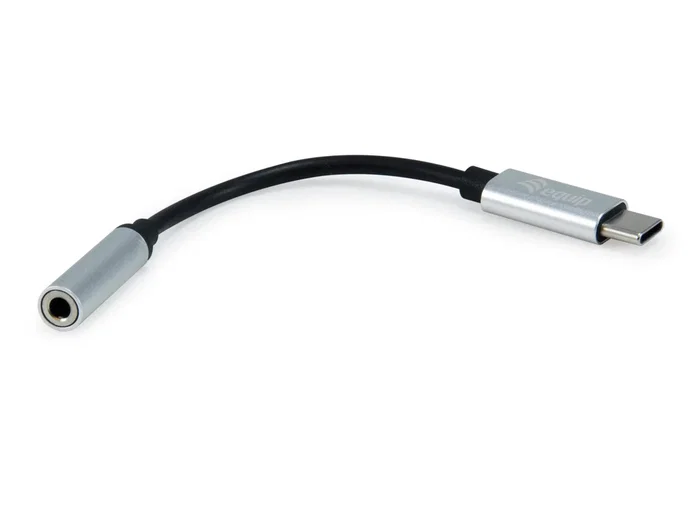 Equip 133474 Adaptador USB-C a Jack 3.5mm Hembra, Cable de Audio con Chip DAC, Negro/Plata, 15 cm (0.15 m) - Para Auriculares y Smartphones