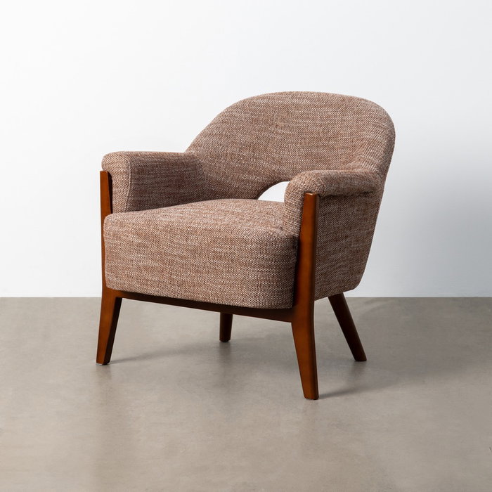 Sillón Beige-Marrón Tejido-Madera Salón 75 X 74 X 76 cm
