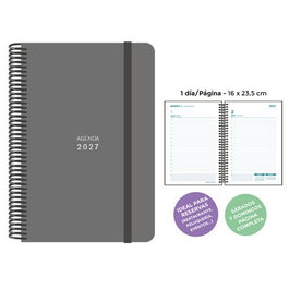 Senfort Agenda Anual 2027 Unicolor Espiral Gris con Tapa de PP y Goma