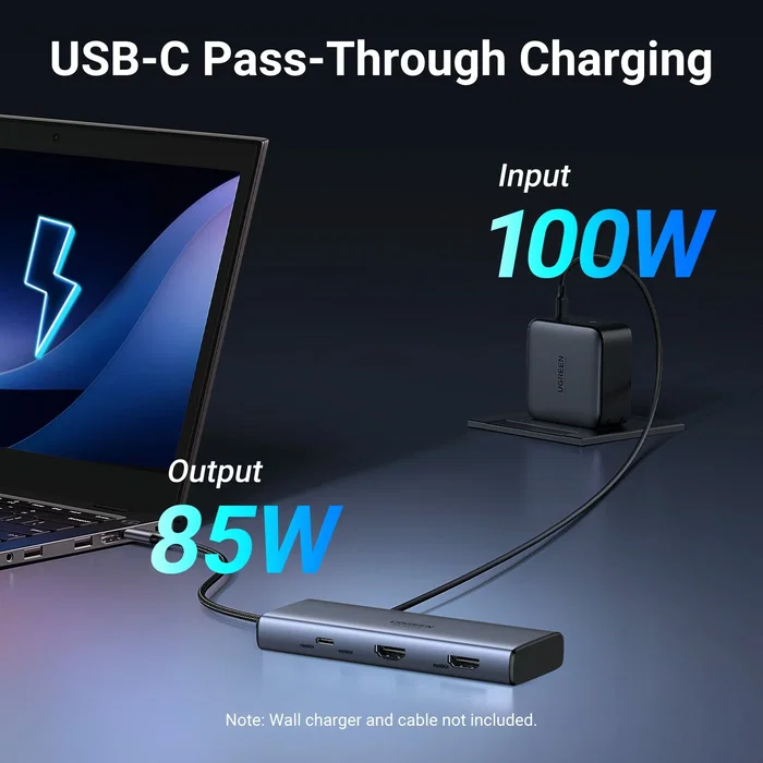 Ugreen Hub USB-C 7 en 1 CM498 Gris con 2xHDMI, 2xUSB-A y 2xUSB-C