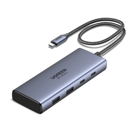 UGREEN Hub USB-C 7 en 1 CM498 Base Gris con 2xHDMI 4K 60Hz, 2xUSB-A 10Gbps, 2xUSB-C 10Gbps, PD 100W, Aluminio