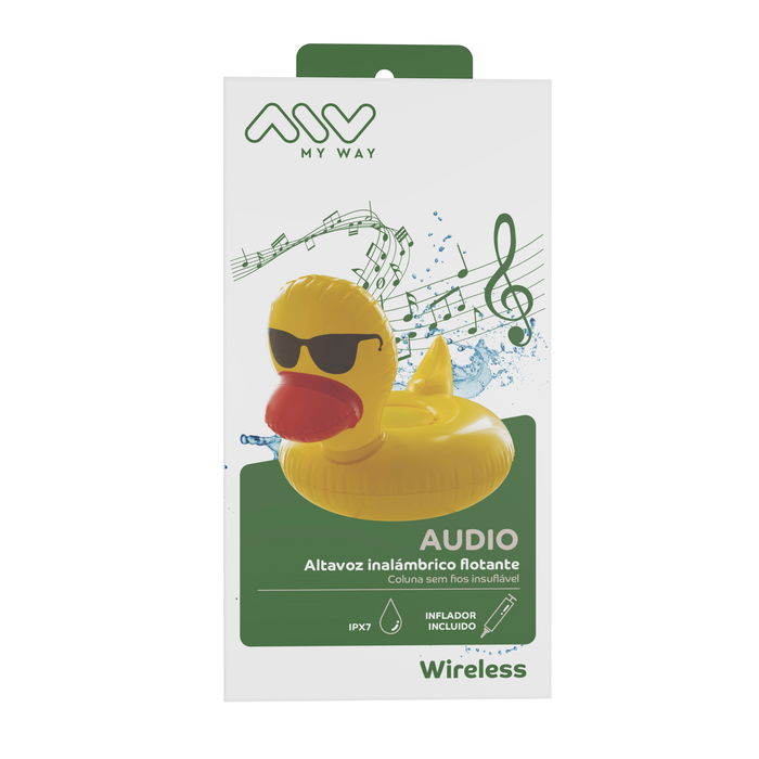 Myway Altavoz Bluetooth Flotante Resistente Agua IP67 - Pato, 3W, Batería 400 mAh, 2.5h Autonomía, Bluetooth 5.0, Incluye Inflador