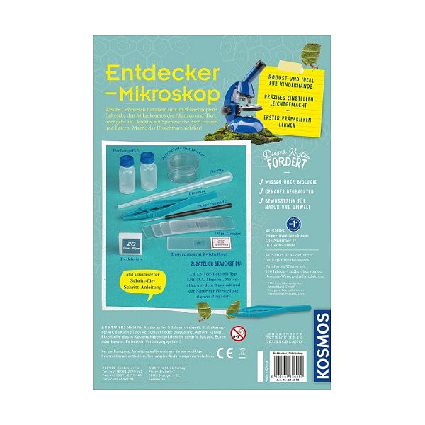 KOSMOS 63605 Microscopio Infantil de Exploración con Aumento 600x y Retroiluminación, para Niños y Niñas a Partir de 8 Años, Color Azul