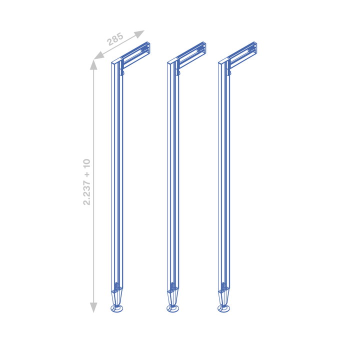 Emuca Lote de 3 estructuras Zero con herrajes y perfiles para montaje al suelo y a pared con nivelador circular, Aluminio y Zamak, Gris piedra