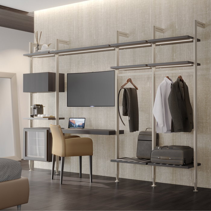 Emuca Lote de 3 estructuras Zero con herrajes y perfiles para montaje al suelo y a pared con nivelador circular, Aluminio y Zamak, Gris piedra