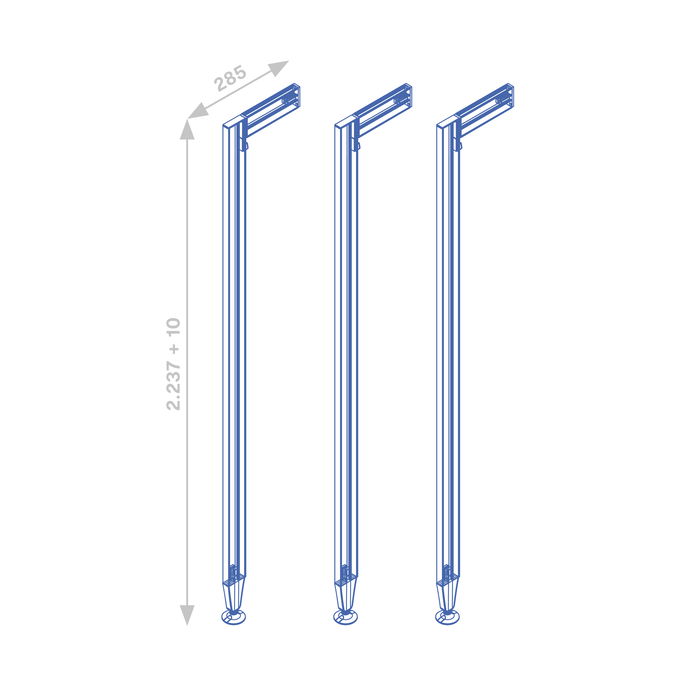 Emuca Lote de 3 estructuras Zero con herrajes y perfiles para montaje al suelo y a pared con nivelador circular, Aluminio y Zamak, Gris piedra