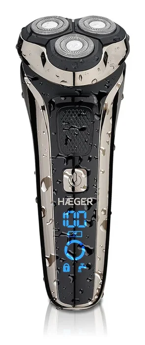Haeger G-Man Ultra - Máquina de afeitar rotativa con 3 cabezales, recortadora integrada, uso en mojado y seco, batería de iones de litio, negro