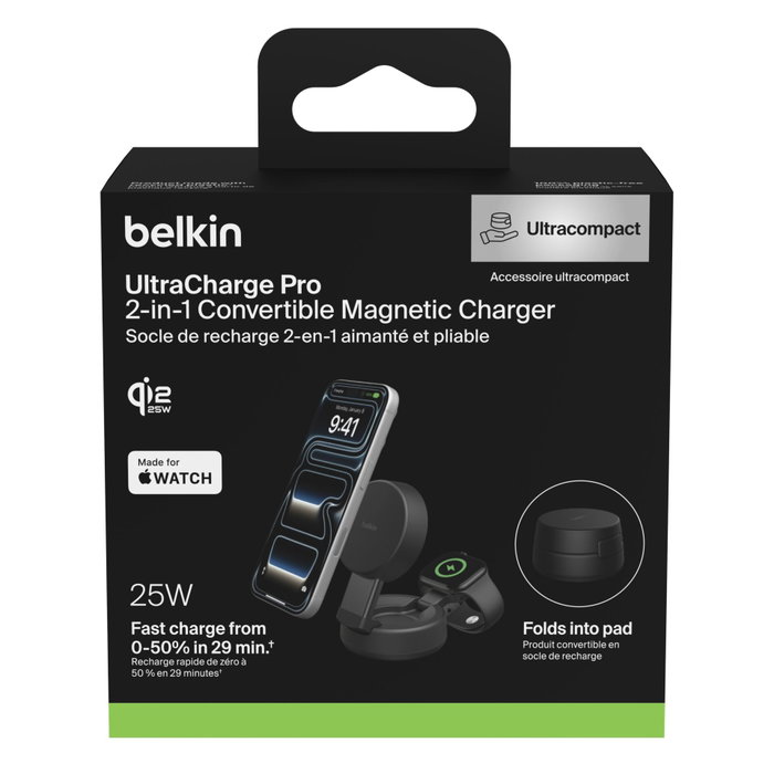Belkin Ultracharge 25W Qi2 Compact 2 en 1 para Teléfono y Reloj, Charcoal Belkin Ultracharge 25W Qi2 Compact 2 en 1 para Teléfono y Reloj, Charcoal