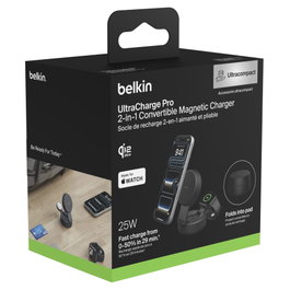 Belkin Ultracharge 25W Qi2 Compact 2 en 1 para Teléfono y Reloj, Charcoal