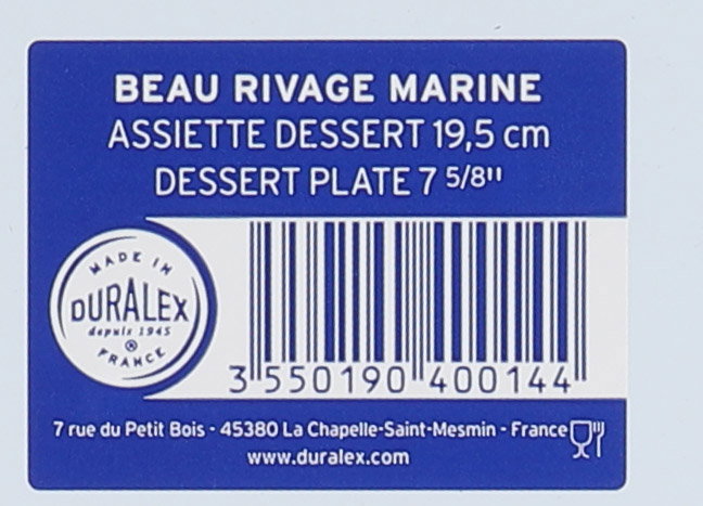 Duralex Plato Postre Marine Ø19,5 cm "Beau Rivage" (48 Unidades)