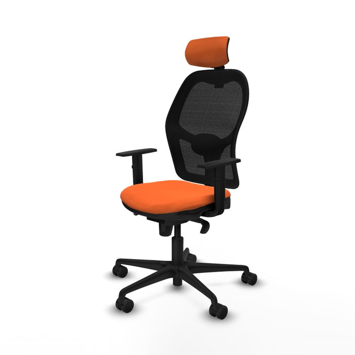 PIQUERAS Y CRESPO Silla de oficina Jorquera con mecanismo Sincro, asiento naranja y malla negra PIQUERAS Y CRESPO Silla de oficina Jorquera con mecanismo Sincro, asiento naranja y malla negra