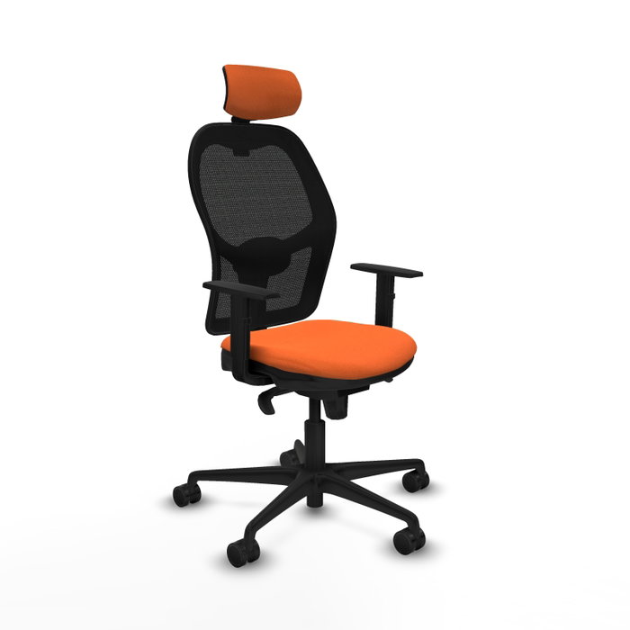PIQUERAS Y CRESPO Silla de oficina Jorquera con mecanismo Sincro, asiento naranja y malla negra PIQUERAS Y CRESPO Silla de oficina Jorquera con mecanismo Sincro, asiento naranja y malla negra
