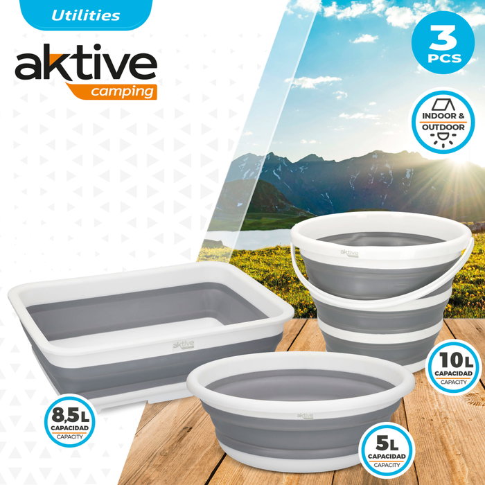 Aktive Conjunto de cubo, barreño y cubeta plegable Aktive Conjunto de cubo, barreño y cubeta plegable