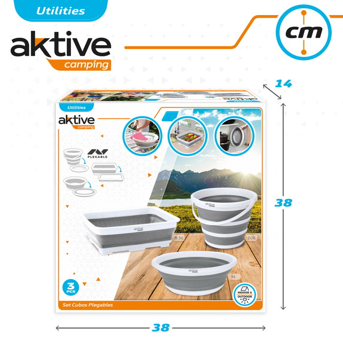 Aktive Conjunto de cubo, barreño y cubeta plegable Aktive Conjunto de cubo, barreño y cubeta plegable