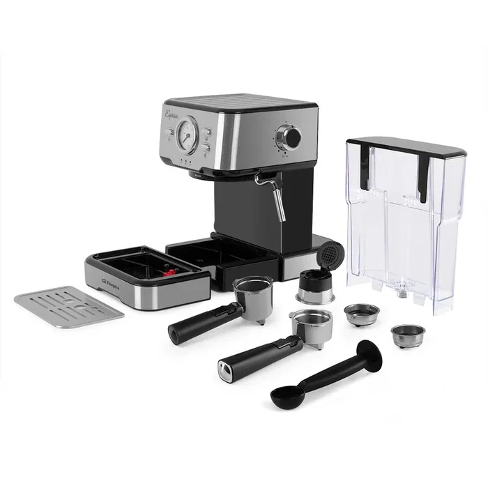 Orbegozo Cafetera Espresso EX 5500 Semi-automática, 20 Bares, 1100W, Depósito 1.5L, con Vaporizador y para Cápsulas Nespresso, Color Negro/Plata