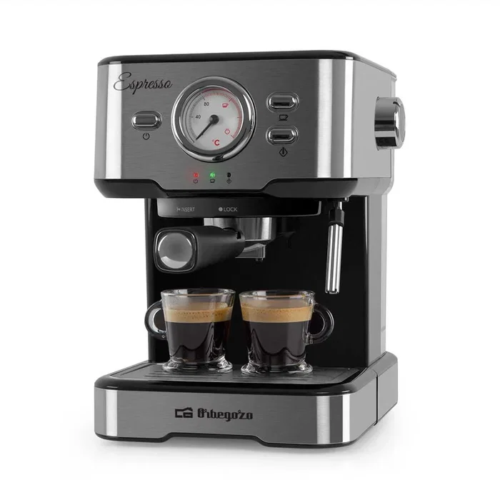 Orbegozo Cafetera Espresso EX 5500 Semi-automática, 20 Bares, 1100W, Depósito 1.5L, con Vaporizador y para Cápsulas Nespresso, Color Negro/Plata