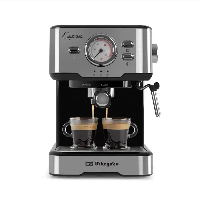 Orbegozo Cafetera Espresso EX 5500 Semi-automática, 20 Bares, 1100W, Depósito 1.5L, con Vaporizador y para Cápsulas Nespresso, Color Negro/Plata