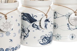 DKD Home Decor Stella Maris Bote Utensilios Azul Blanco Dolomita Metal MDF 12 x 25 x 12 cm Set 5 uds