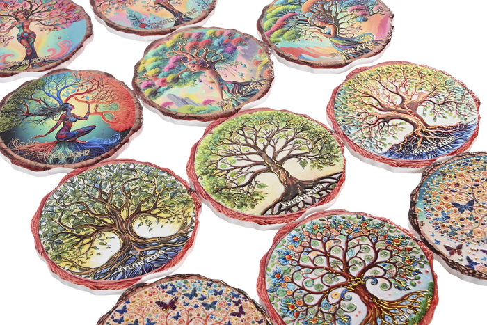 DKD Home Decor Posavasos Árbol Multicolor (Surtido de 12 piezas)
