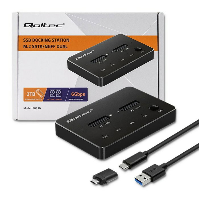 Qoltec 50310 drive docking station 2x ssd m.2 sata ngff usb type c Qoltec 50310 drive docking station 2x ssd m.2 sata ngff usb type c