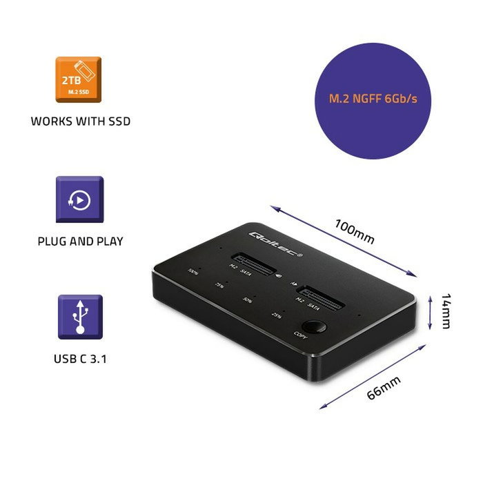 Qoltec 50310 drive docking station 2x ssd m.2 sata ngff usb type c Qoltec 50310 drive docking station 2x ssd m.2 sata ngff usb type c