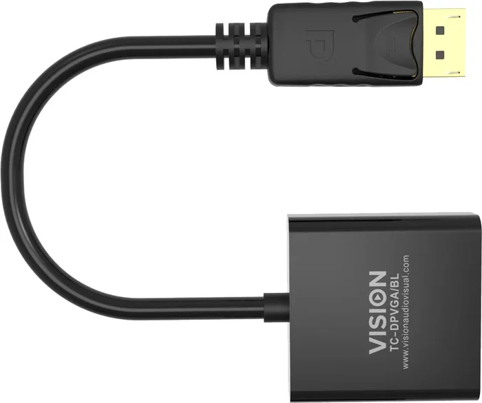 Vision TC-DPVGA/BL Adaptador DisplayPort Macho a VGA (D-Sub) Hembra, Resolución 1920x1080, Negro