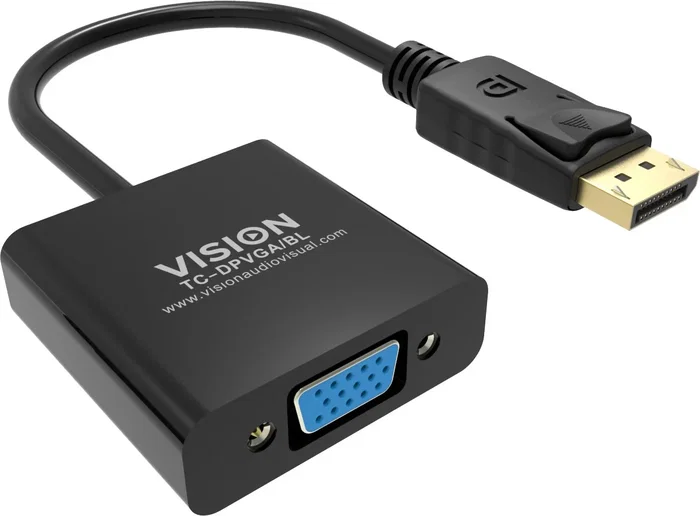 Vision TC-DPVGA/BL Adaptador DisplayPort Macho a VGA (D-Sub) Hembra, Resolución 1920x1080, Negro