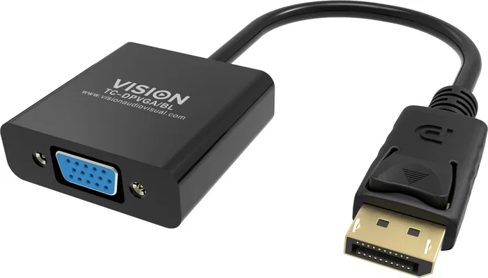 Vision TC-DPVGA/BL Adaptador DisplayPort Macho a VGA (D-Sub) Hembra, Resolución 1920x1080, Negro