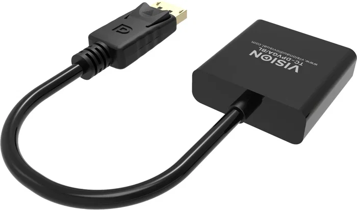Vision TC-DPVGA/BL Adaptador DisplayPort Macho a VGA (D-Sub) Hembra, Resolución 1920x1080, Negro