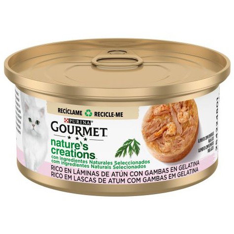 Purina Gourmet Natures Creation Alimento Húmedo para Gatos con Atún y Gamba en Salsa, Pack de 24 Latas de 70gr