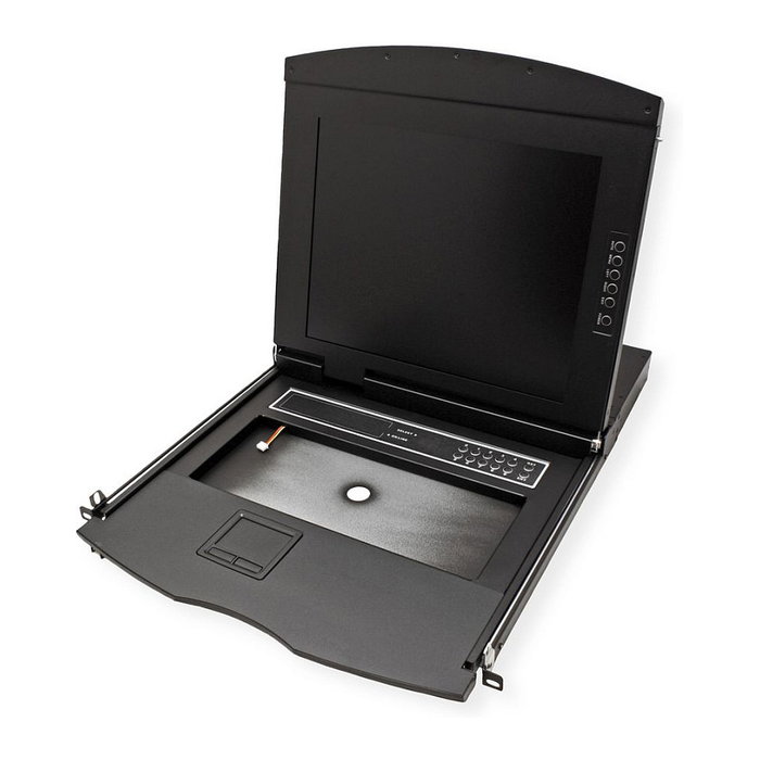 VALUE 26.99.0162 Conmutador KVM 19 Pulgadas 8 Puertos con Monitor TFT 43.2 cm (17") 1280x1024 USB y Teclado Suizo, para Montaje Rack 1U, Negro